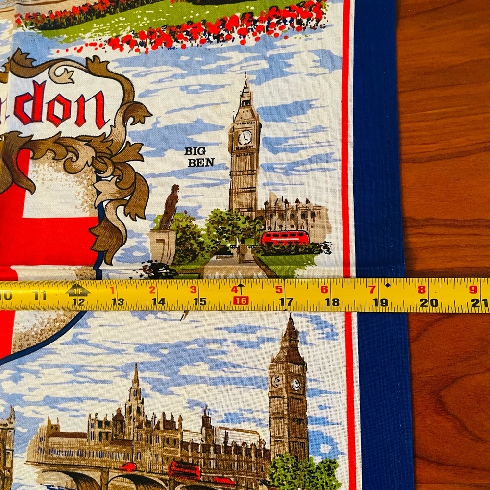 Vintage Cotton Tea Towel London Clive Mayor Souvenir Big Ben Buckingham Bridge - Picture 8 of 10